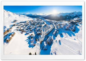 La Toussuire in the French Alps Panoramic View 4K UHD Wallpaper for Widescreen and UltraWide Desktop, UltraHD TV, Smartphone, Tablet