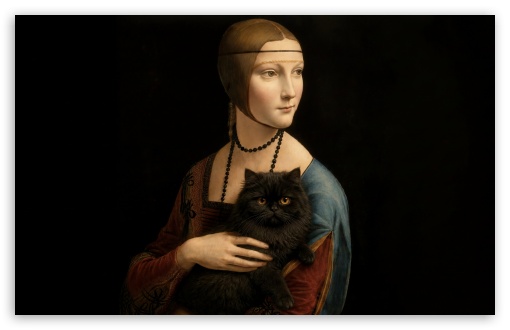 Lady with a Cat Remake by Leonardo da Vinci UltraHD Wallpaper for UHD 16:9 ; HD 16:9 ; UltraWide 21:9 24:10 ; Widescreen 16:10 ; Tablet 1:1 ; Mobile 9:16 9:19.5 9:20 9:21 9:22 ;