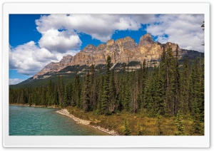Lake, Banff National Park, Canada, Mountains, Forest, Nature 4K UHD Wallpaper for Widescreen and UltraWide Desktop, UltraHD TV, Smartphone, Tablet