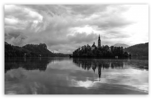 Lake Bled Slovenia Black and White UltraHD Wallpaper for UHD 16:9 ; HD 16:9 ; UltraWide 21:9 24:10 32:9 32:10 ; Widescreen 16:10 ; Fullscreen 3:2 ; Tablet 1:1 ; Mobile 9:16 9:19.5 9:20 9:21 9:22 ; Dual 16:10 16:9 ; Triple 16:10 16:9 ;