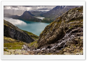 Lake Gjende, Vaga, Norway, Europe, Landscape, Panoramic, Scenic, Mountains 4K UHD Wallpaper for Widescreen and UltraWide Desktop, UltraHD TV, Smartphone, Tablet
