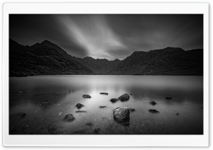 Lake Loch Coruisk, Scotland, Black and White Ultra HD Wallpaper for 4K UHD Widescreen desktop, tablet & smartphone