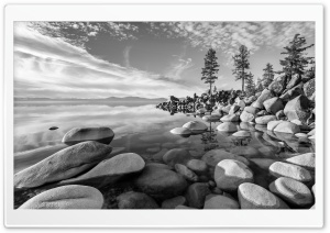 Lake, Nevada, United States, Rocks, Stones, Black and White, Nature 4K UHD Wallpaper for Widescreen and UltraWide Desktop, UltraHD TV, Smartphone, Tablet