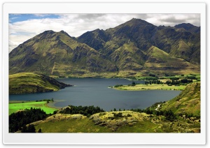 Lake New Zealand Green Mountains Ultra HD Wallpaper for 4K UHD Widescreen Desktop, Lockscreen, Screensaver, TV, Tablet, Smartphone