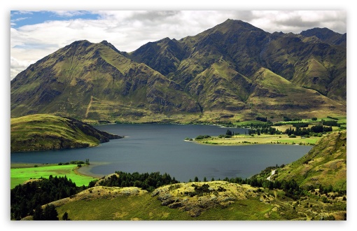 Lake New Zealand Green Mountains UltraHD Wallpaper for HD 16:9 ; Widescreen 16:10 5:3 ; Fullscreen 3:2 ;