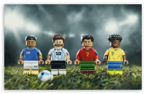 LEGO Cristiano Ronaldo, Kylian Mbappe, Lionel Messi, Vini Jr UltraHD Wallpaper for UHD 16:9 ; HD 16:9 ; UltraWide 21:9 24:10 32:9 32:10 ; Widescreen 16:10 ; Tablet 1:1 ; Dual 16:10 16:9 ;