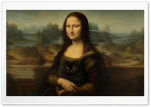 Leonardo da Vinci - Mona Lisa with a Cat 4K UHD Wallpaper for Widescreen and UltraWide Desktop, UltraHD TV, Smartphone, Tablet