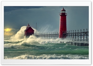 Lighthouse Stormy Sea Ultra HD Wallpaper for 4K UHD Widescreen desktop, tablet & smartphone