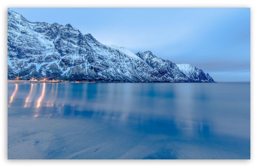 Lights Reflecting In The Frozen Mountain Lake UltraHD Wallpaper for HD 16:9 ; Widescreen 16:10 5:3 ; Fullscreen 4:3 3:2 ;