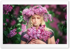 Lilac Flowers, Beautiful Blonde Girl, Spring Ultra HD Wallpaper for 4K UHD Widescreen desktop, tablet & smartphone