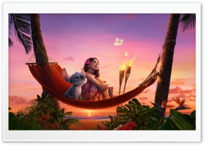 Lilo and Stitch Relaxing in a Hammock, Hawaii 4K UHD Wallpaper for Widescreen and UltraWide Desktop, UltraHD TV, Smartphone, Tablet