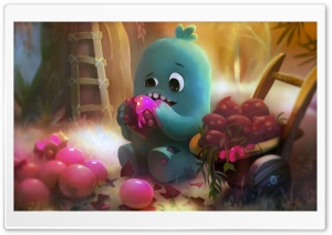 Little Monster Eating Sweet Fruits Illustration Ultra HD Wallpaper for 4K UHD Widescreen desktop, tablet & smartphone