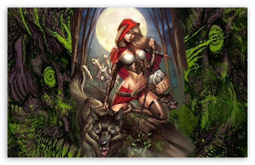 Little Red Riding Hood with the Wolves in the Woods Under the Moonlight UltraHD Wallpaper for 8K UHD TV 16:9 Ultra High Definition 2160p 1440p 1080p 900p 720p ; Widescreen 16:10 5:3 WHXGA WQXGA WUXGA WXGA WGA ; Fullscreen 4:3 5:4 3:2 UXGA XGA SVGA QSXGA SXGA DVGA HVGA HQVGA ( Apple PowerBook G4 iPhone 4 3G 3GS iPod Touch ) ; Tablet 1:1 ; Mobile 9:16 2:3 3:5 3:4 - ;