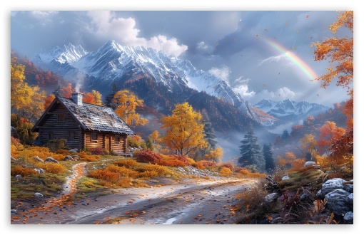 Log Cabin by the Road, Mountain, Autumn turning into Winter UltraHD Wallpaper for UHD 16:9 ; HD 16:9 ; UltraWide 21:9 24:10 32:9 32:10 ; Widescreen 16:10 5:3 ; Fullscreen 4:3 5:4 3:2 ; Tablet 1:1 ; Mobile 9:16 9:19.5 9:20 10:16 2:3 3:5 3:4 ; Dual 16:10 5:3 16:9 4:3 5:4 3:2 ;