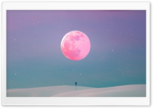 Lone Figure Under a Pink Moon Ultra HD Wallpaper for 4K UHD Widescreen Desktop, Lockscreen, Screensaver, TV, Tablet, Smartphone