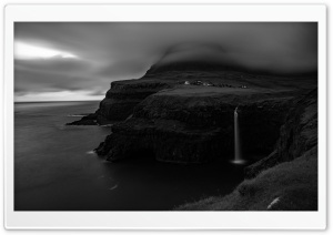 Long Exposure Waterfall Gasadalur Faroe Islands 4K UHD Wallpaper for Widescreen and UltraWide Desktop, UltraHD TV, Smartphone, Tablet