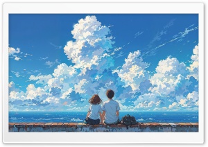 Looking at the Sea, Love, Illustration 4K UHD Wallpaper for Widescreen and UltraWide Desktop, UltraHD TV, Smartphone, Tablet