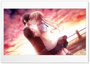 Love Kiss Of Cute Anime Couple Ultra HD Wallpaper for 4K UHD Widescreen desktop, tablet & smartphone
