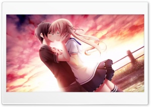 Love Kiss Of Cute Anime Couple Ultra HD Wallpaper for 4K UHD Widescreen Desktop, Lockscreen, Screensaver, TV, Tablet, Smartphone