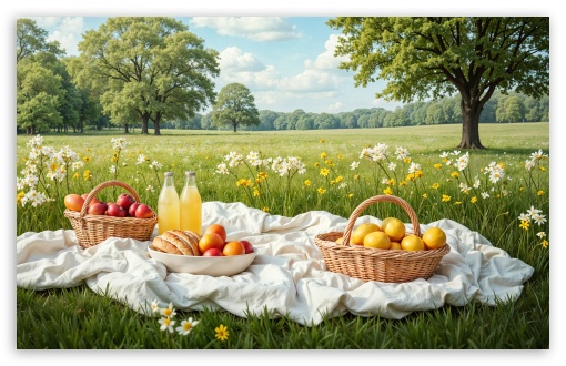 Lovely Picnic, Spring Nature Landscape UltraHD Wallpaper for UHD 16:9 ; HD 16:9 ; Widescreen 16:10 5:3 ;