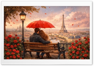 Lovers on a Bench Overlooking Paris, the City of Love 4K UHD Wallpaper for Widescreen and UltraWide Desktop, UltraHD TV, Smartphone, Tablet