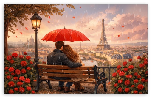 Lovers on a Bench Overlooking Paris, the City of Love UltraHD Wallpaper for UHD 16:9 ; HD 16:9 ; UltraWide 21:9 24:10 ; Widescreen 16:10 5:3 ; Fullscreen 4:3 5:4 3:2 ; Tablet 1:1 ; Mobile 9:16 9:19.5 9:20 10:16 2:3 3:5 3:4 ;