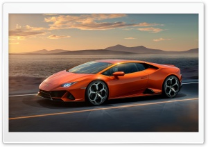 Luxury Orange Lamborghini Huracan EVO on Scenic Road 4K UHD Wallpaper for Widescreen and UltraWide Desktop, UltraHD TV, Smartphone, Tablet