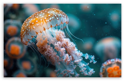 Macro, Jellyfish, Tentacles, Underwater UltraHD Wallpaper for UHD 16:9 ; HD 16:9 ; UltraWide 21:9 24:10 ; Widescreen 16:10 5:3 ; Fullscreen 4:3 5:4 3:2 ; Tablet 1:1 ;