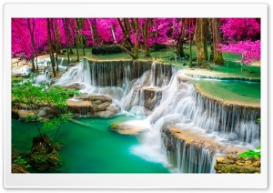 Magenta Contrast at the Green Waterfalls 4K UHD Wallpaper for Widescreen and UltraWide Desktop, UltraHD TV, Smartphone, Tablet