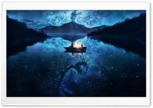 Magic Night on a Starry Lake 4K UHD Wallpaper for Widescreen and UltraWide Desktop, UltraHD TV, Smartphone, Tablet