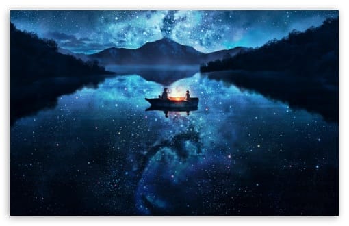 Magic Night on a Starry Lake UltraHD Wallpaper for UHD 16:9 ; HD 16:9 ; UltraWide 21:9 24:10 32:9 32:10 ; Widescreen 16:10 ; Tablet 1:1 ; Mobile 9:16 9:19.5 9:20 ; Dual 16:10 16:9 ;