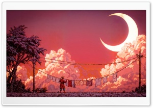 Man Hanging Laundry in Moonlight 4K UHD Wallpaper for Widescreen and UltraWide Desktop, UltraHD TV, Smartphone, Tablet