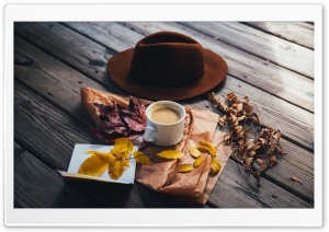 Man Hat, Milk with Coffee, Autumn Leaves, Outdoor Ultra HD Wallpaper for 4K UHD Widescreen desktop, tablet & smartphone