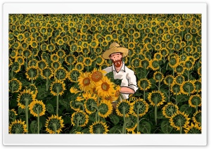 Man with a Straw Hat Picking Sunflowers Ultra HD Wallpaper for 4K UHD Widescreen Desktop, Lockscreen, Screensaver, TV, Tablet, Smartphone