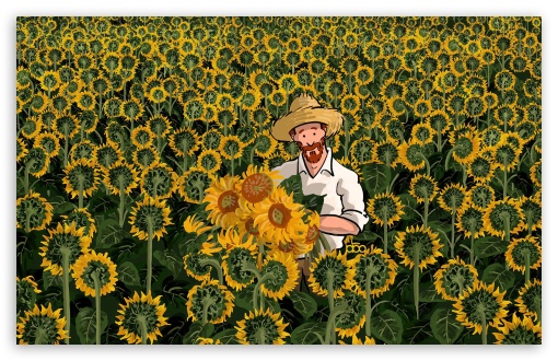 Man with a Straw Hat Picking Sunflowers UltraHD Wallpaper for UHD 16:9 ; HD 16:9 ; UltraWide 21:9 24:10 32:9 32:10 ; Widescreen 16:10 5:3 ; Fullscreen 4:3 5:4 3:2 ; Tablet 1:1 ; Mobile 9:16 9:19.5 9:20 9:21 9:22 10:16 2:3 3:5 3:4 ; Dual 16:10 5:3 16:9 4:3 5:4 3:2 ;