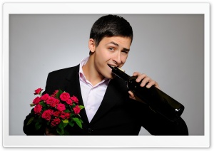 Man With Flowers And Wine Bottle Ultra HD Wallpaper for 4K UHD Widescreen desktop, tablet & smartphone