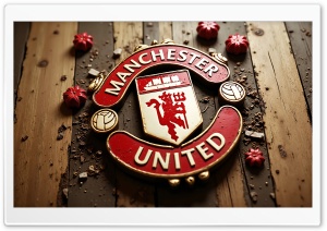 Manchester United FC 3D Wooden Logo 4K UHD Wallpaper for Widescreen and UltraWide Desktop, UltraHD TV, Smartphone, Tablet
