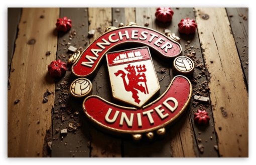 Manchester United FC 3D Wooden Logo UltraHD Wallpaper for Widescreen 16:10 ;