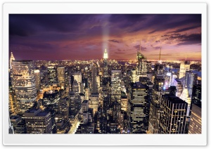 Manhattan Aerial View At Night Ultra HD Wallpaper for 4K UHD Widescreen desktop, tablet & smartphone