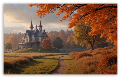 Mansion Amidst an Autumn Scene UltraHD Wallpaper for UHD 16:9 ; HD 16:9 ; UltraWide 21:9 24:10 32:9 32:10 ; Widescreen 16:10 5:3 ; Fullscreen 4:3 5:4 3:2 ; Tablet 1:1 ; Dual 16:10 5:3 16:9 4:3 5:4 3:2 ; Triple 16:10 5:3 16:9 4:3 5:4 3:2 ;
