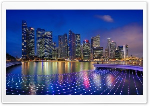Marina Bay Waterfront Night, Singapore 4K UHD Wallpaper for Widescreen and UltraWide Desktop, UltraHD TV, Smartphone, Tablet