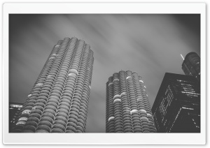 Marina Towers, Chicago, Black and White Ultra HD Wallpaper for 4K UHD Widescreen desktop, tablet & smartphone