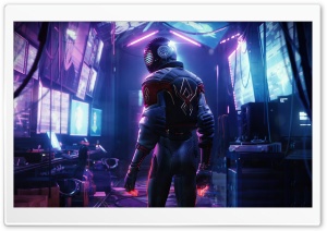 Marvels Spider-Man Miles Morales, Video Game, Investigations, Neon, Purple Light 4K UHD Wallpaper for Widescreen and UltraWide Desktop, UltraHD TV, Smartphone, Tablet