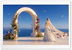 Mediterranean Summer Wedding with Flowers and Sea View 4K UHD Wallpaper for Widescreen and UltraWide Desktop, UltraHD TV, Smartphone, Tablet