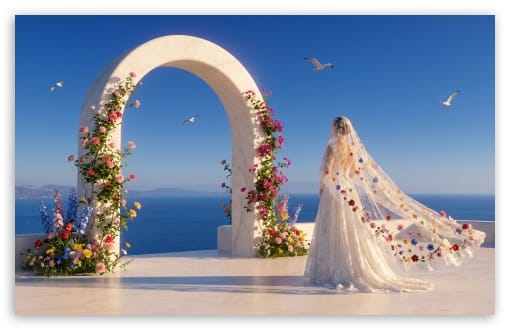 Mediterranean Summer Wedding with Flowers and Sea View UltraHD Wallpaper for UHD 16:9 ; HD 16:9 ; UltraWide 21:9 24:10 32:9 32:10 ; Widescreen 16:10 ; Tablet 1:1 ; Mobile 9:16 9:19.5 9:20 9:21 9:22 ; Dual 16:10 16:9 ;