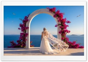 Mediterranean Wedding, Bride Under the Marble Arch 4K UHD Wallpaper for Widescreen and UltraWide Desktop, UltraHD TV, Smartphone, Tablet