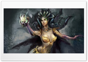Medusa holding a magic skull Ultra HD Wallpaper for 4K UHD Widescreen desktop, tablet & smartphone