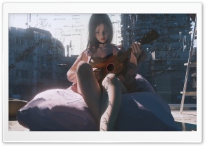 Melancholic Girl Playing Guitar Digital Art 4K UHD Wallpaper for Widescreen and UltraWide Desktop, UltraHD TV, Smartphone, Tablet