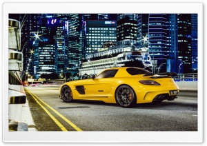 Mercedes-Benz SLS AMG Yellow Car, City Night Ultra HD Wallpaper for 4K UHD Widescreen desktop, tablet & smartphone