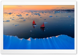 Midnight Sailing, Foggy Ilulissat Greenland Sun 4K UHD Wallpaper for Widescreen and UltraWide Desktop, UltraHD TV, Smartphone, Tablet